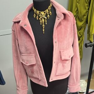 Tahari Pink Teddy Jacket Cropped Plush